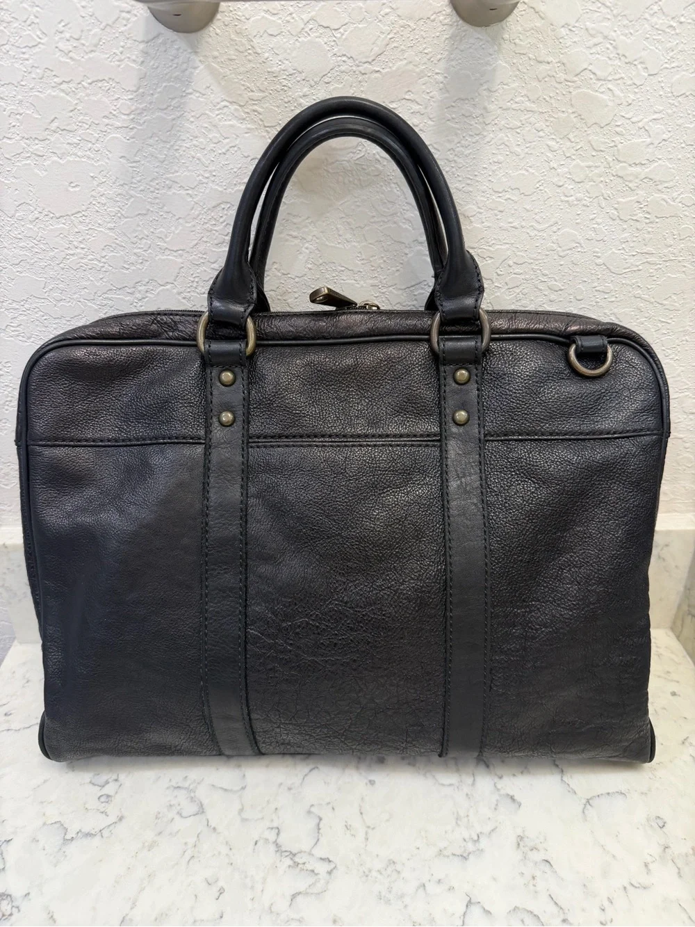 Fossil MBG9011 Black Cowhide Leather Briefcase Laptop Work Bag Shoulder Strap